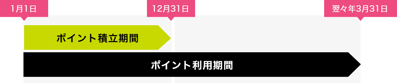 ポイントの有効期限は、ポイント積立期間の翌々年3月31日まで