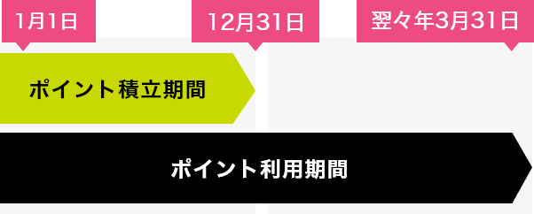 ポイントの有効期限は、ポイント積立期間の翌々年3月31日まで